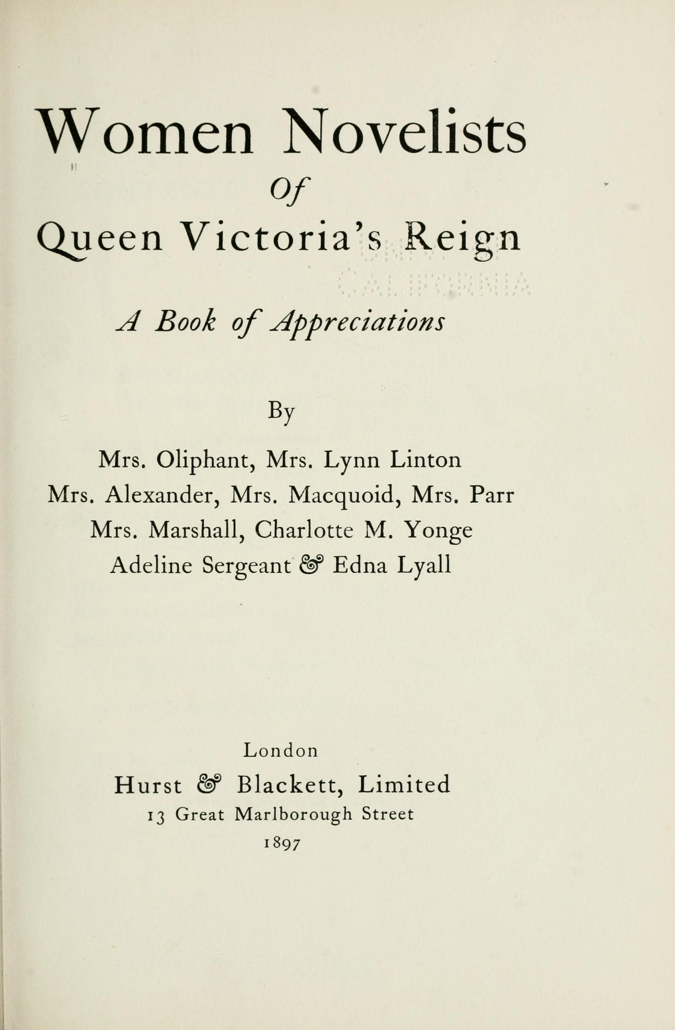 Women Novelists of Queen Victoria's Reign cover